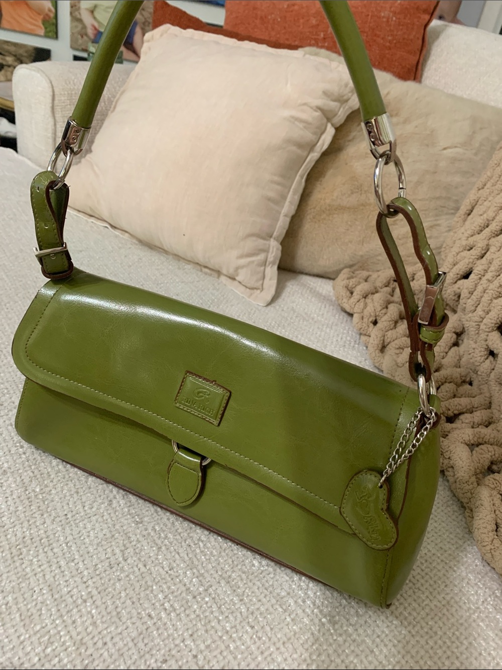 Rina Rich Olive Green Leather Shoulder Bag